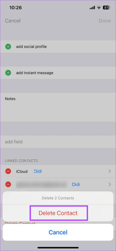 Tap-on-Delete-Contact-1 هل يمكنك إخفاء اسم المرسل في رسائل iPhone؟