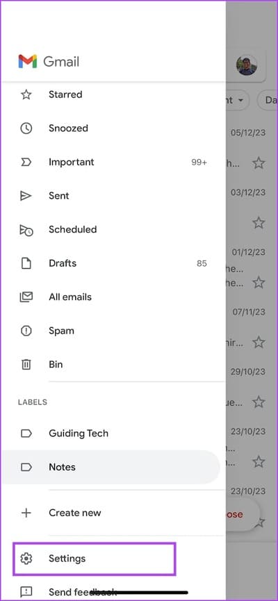 Tap-on-Settings-in-Gmail كيفية حذف المجلدات أو التسميات في Gmail