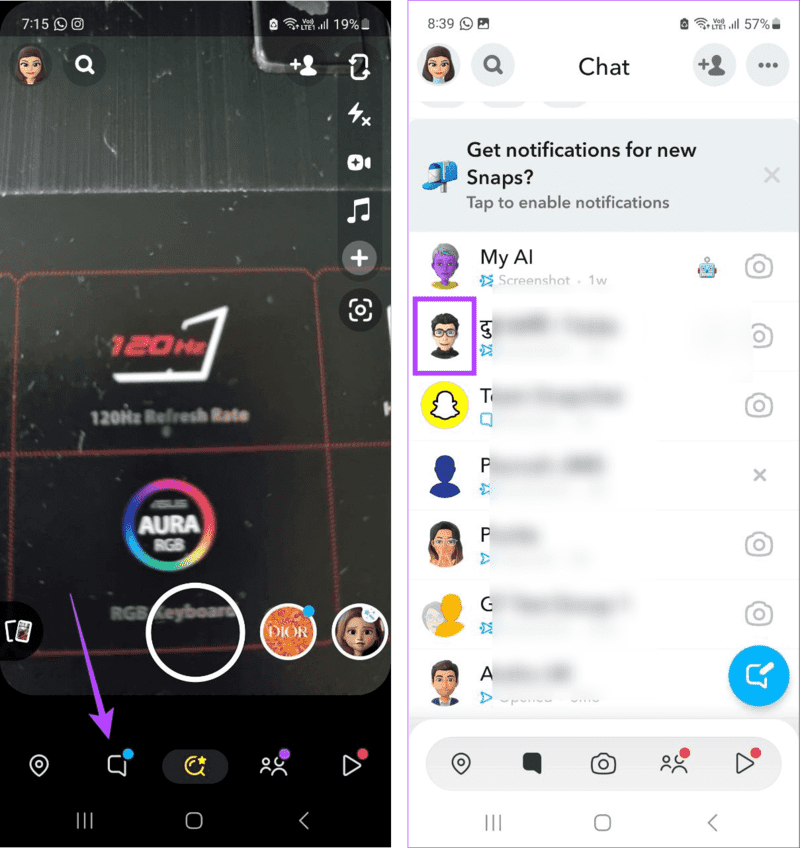 Tap-on-profile-icon كيفية إيقاف تشغيل إشعارات الكتابة على Snapchat
