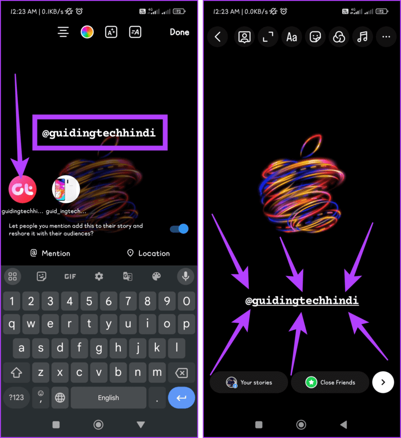 Tap-on-the-Story-tag-your-friend-and-pinch-in-their-username-to-shrink-it-and-make-it-invisible-1405x1536-1 كيفية وضع علامة/إشارة إلى شخص ما في قصة Instagram دون ظهوره