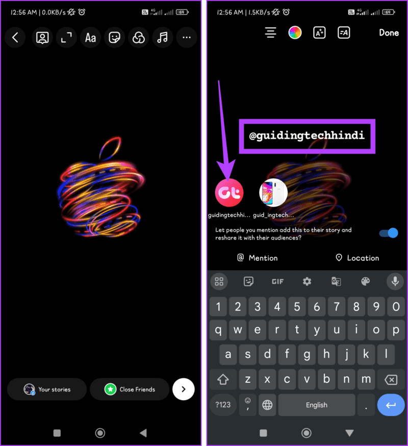 Tap-on-the-photo-or-video-type-your-friends-username-and-select-their-profile-1405x1536-1 كيفية وضع علامة/إشارة إلى شخص ما في قصة Instagram دون ظهوره
