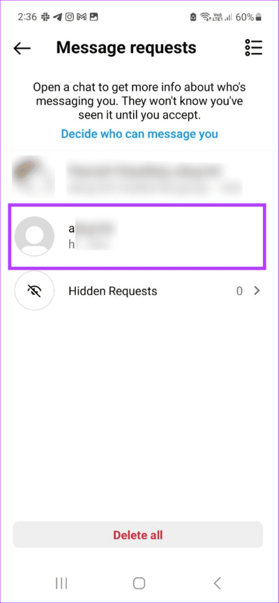 Tap-on-the-user كيفية رؤية رسائل Instagram دون إيصال القراءة