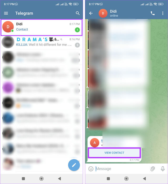 Tap-on-view-contact 6 طرق للبحث عن الأشخاص على Telegram