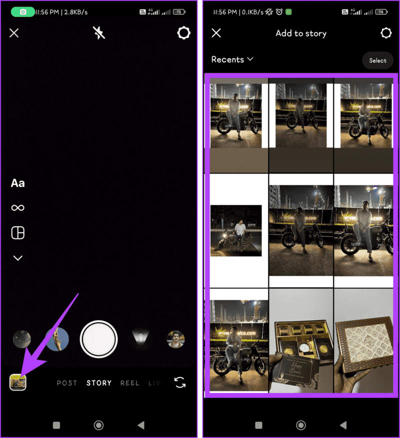 Tap-the-Gallery-icon-and-pick-an-image-or-video-for-your-Story-1405x1536-1 كيفية وضع علامة/إشارة إلى شخص ما في قصة Instagram دون ظهوره