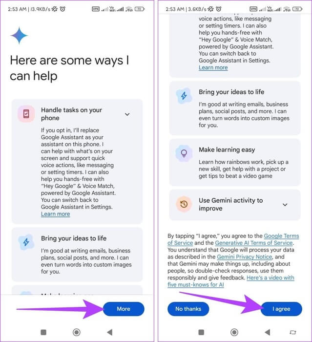 Tap-the-More-button-and-select-I-agree-935x1024-1 كيفية التبديل من Google Assistant إلى Gemini AI على Android
