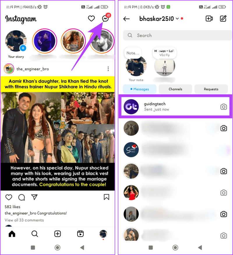 Tap-the-message-icon-and-find-the-chat-with-the-person-you-want-to-delete-1405x1536-1 7 إصلاحات لمشكلة "لا يمكن الاتصال بالحسابات المعطلة" على Instagram