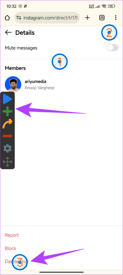 Tap-the-plus-button-place-the-third-circle-over-Delete-chat-1 كيفية إلغاء إرسال أو حذف الرسائل على Instagram