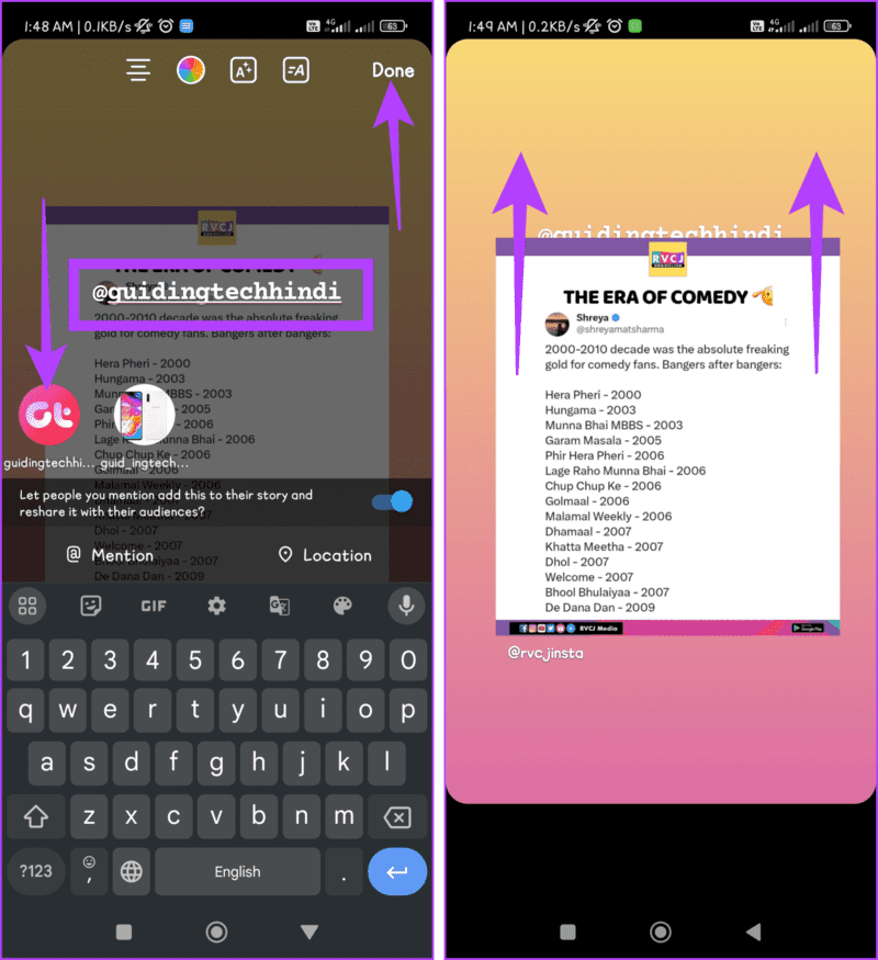 Tap-the-screen-and-mention-your-friend-press-and-hold-the-post-and-move-it-to-hide-the-username-1405x1536-1 كيفية وضع علامة/إشارة إلى شخص ما في قصة Instagram دون ظهوره