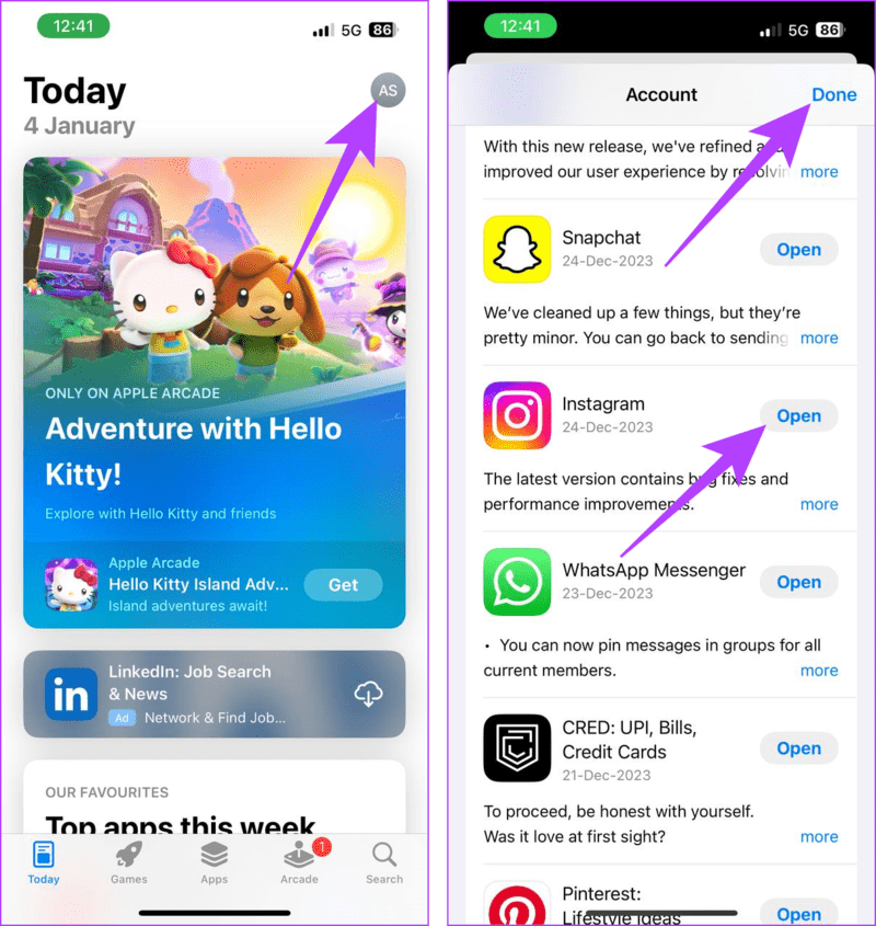 Tap-your-profile-picture-look-for-Instagram-and-tap-Update 7 إصلاحات لمشكلة "لا يمكن الاتصال بالحسابات المعطلة" على Instagram