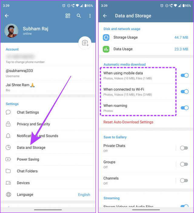 Telegram-Data-and-Storage-Settings-Android كيفية العثور على الملفات التي تم تنزيلها في Telegram على أجهزة Android وiPhone وMac