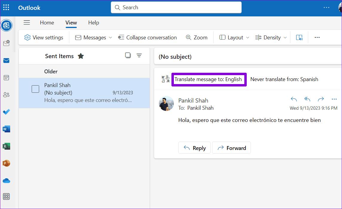 Translate-Message-in-Outlook-for-Web كيفية ترجمة رسائل البريد الإلكتروني في Microsoft Outlook