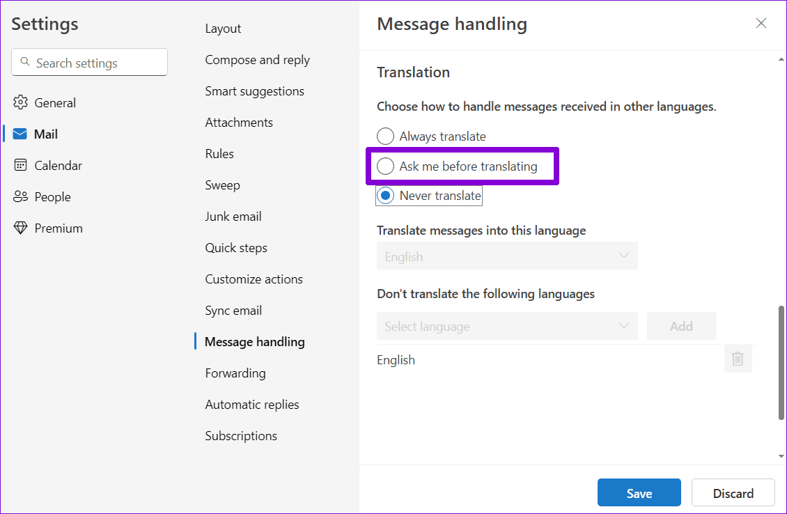 Translation-Preferences-in-Outlook-for-Web كيفية ترجمة رسائل البريد الإلكتروني في Microsoft Outlook