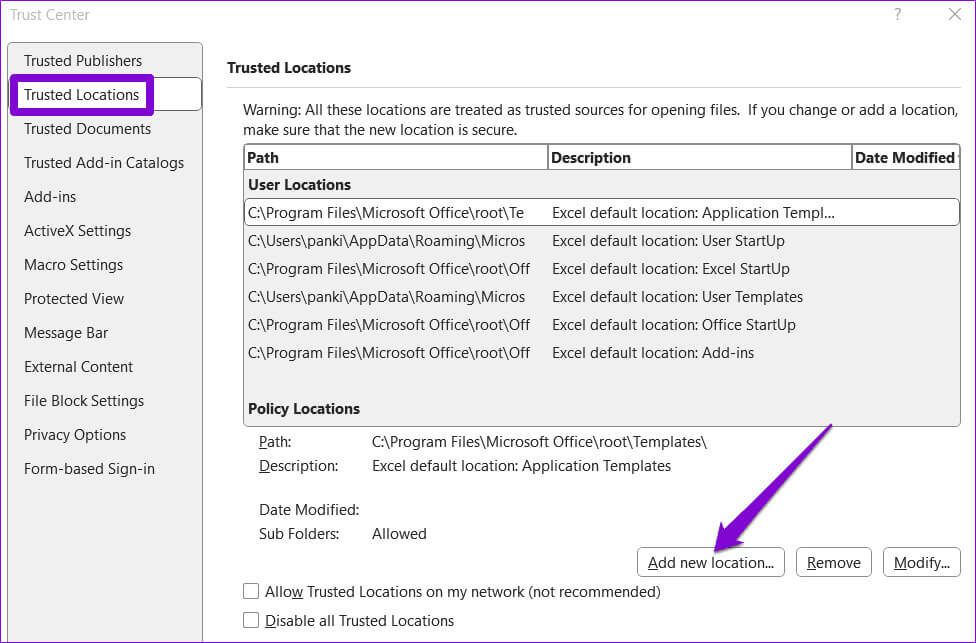 Trusted-Location-in-Excel أهم 6 إصلاحات لخطأ "قامت Microsoft بحظر وحدات الماكرو" في Excel على Windows