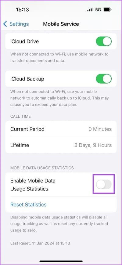 Turn-Off-Data-Stats كيفية التحقق من استخدام البيانات شهريًا أو يوميًا على iPhone