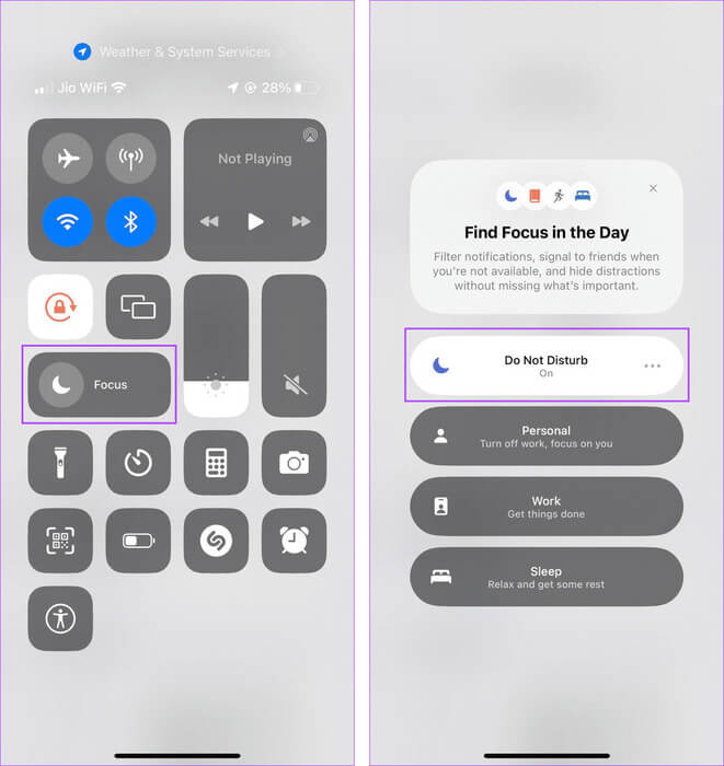 Turn-Off-iPhone-DND-1 9 طرق لإصلاح عدم عمل تذكيرات iPhone في iOS 17