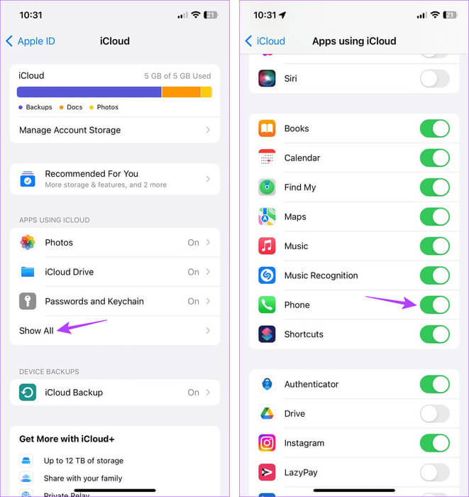 Turn-Phone-toggle-off 9 طرق لمنع ظهور سجل المكالمات على جهاز iPhone آخر