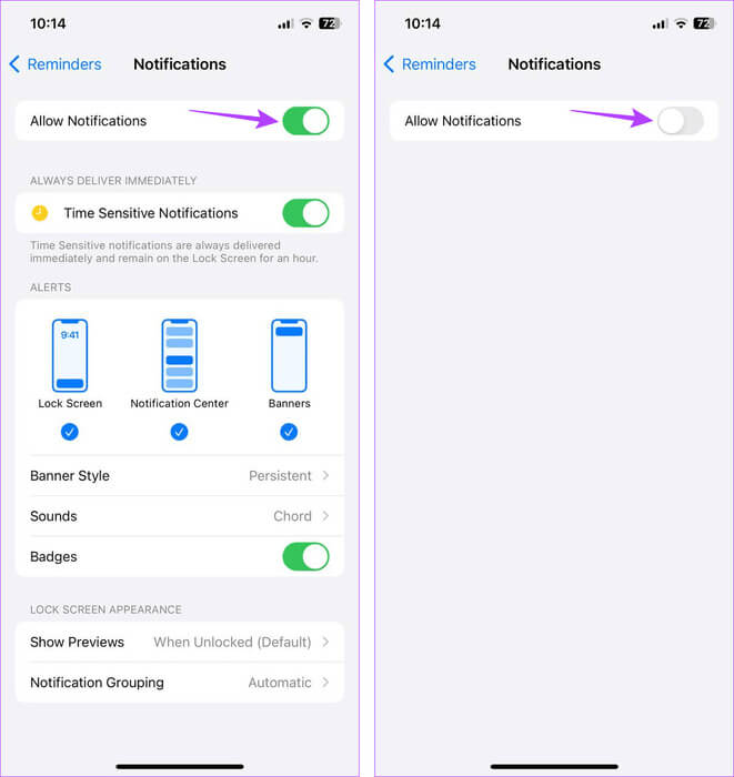 Turn-notification-off-and-on 9 طرق لإصلاح عدم عمل تذكيرات iPhone في iOS 17