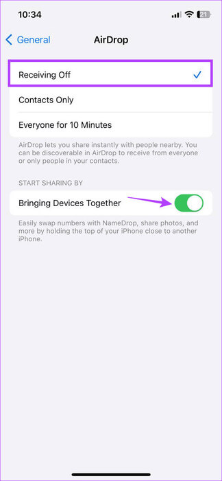 Turn-off-NameDrop 9 طرق لمنع ظهور سجل المكالمات على جهاز iPhone آخر