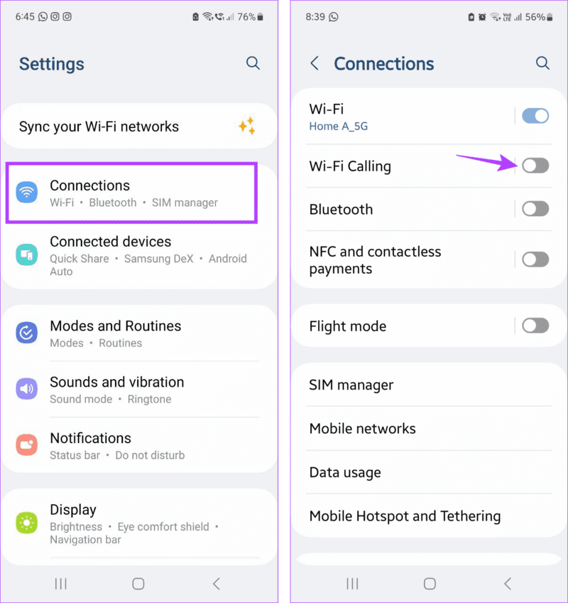 Turn-off-Wifi-calling 10 طرق لإصلاح مشكلة انقطاع المكالمات على هواتف Samsung Galaxy