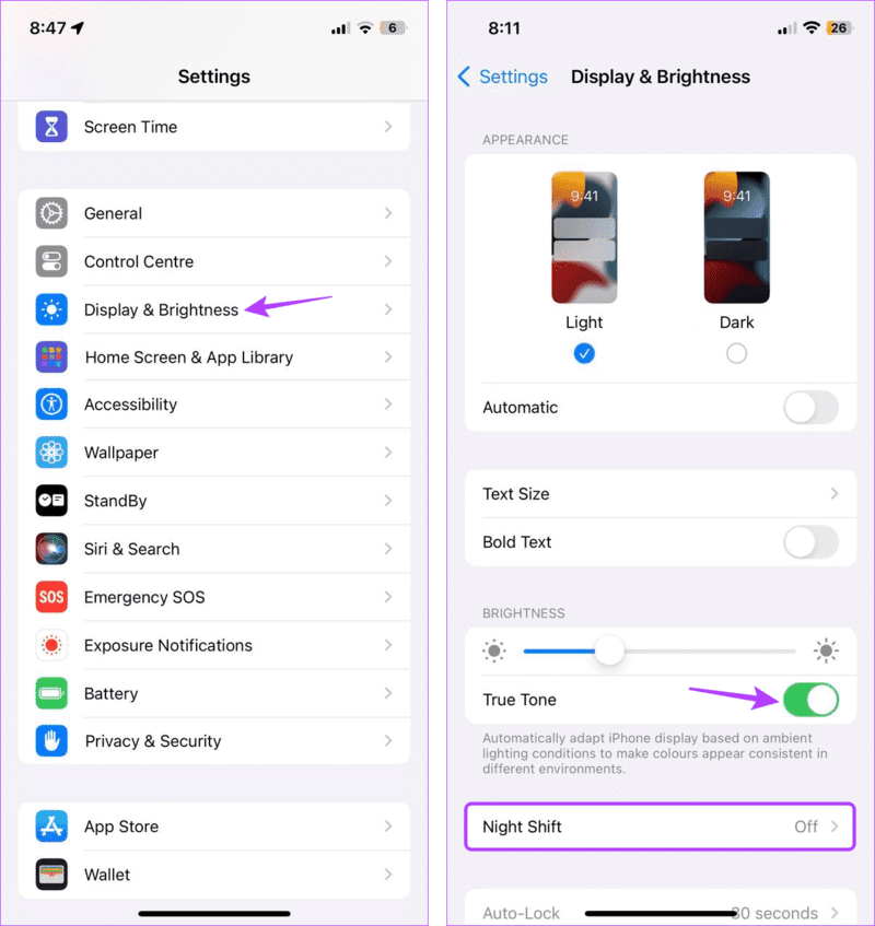 Turn-off-true-tone 7 طرق لإصلاح مشكلة اضطراب وتشوه ألوان شاشة iPhone