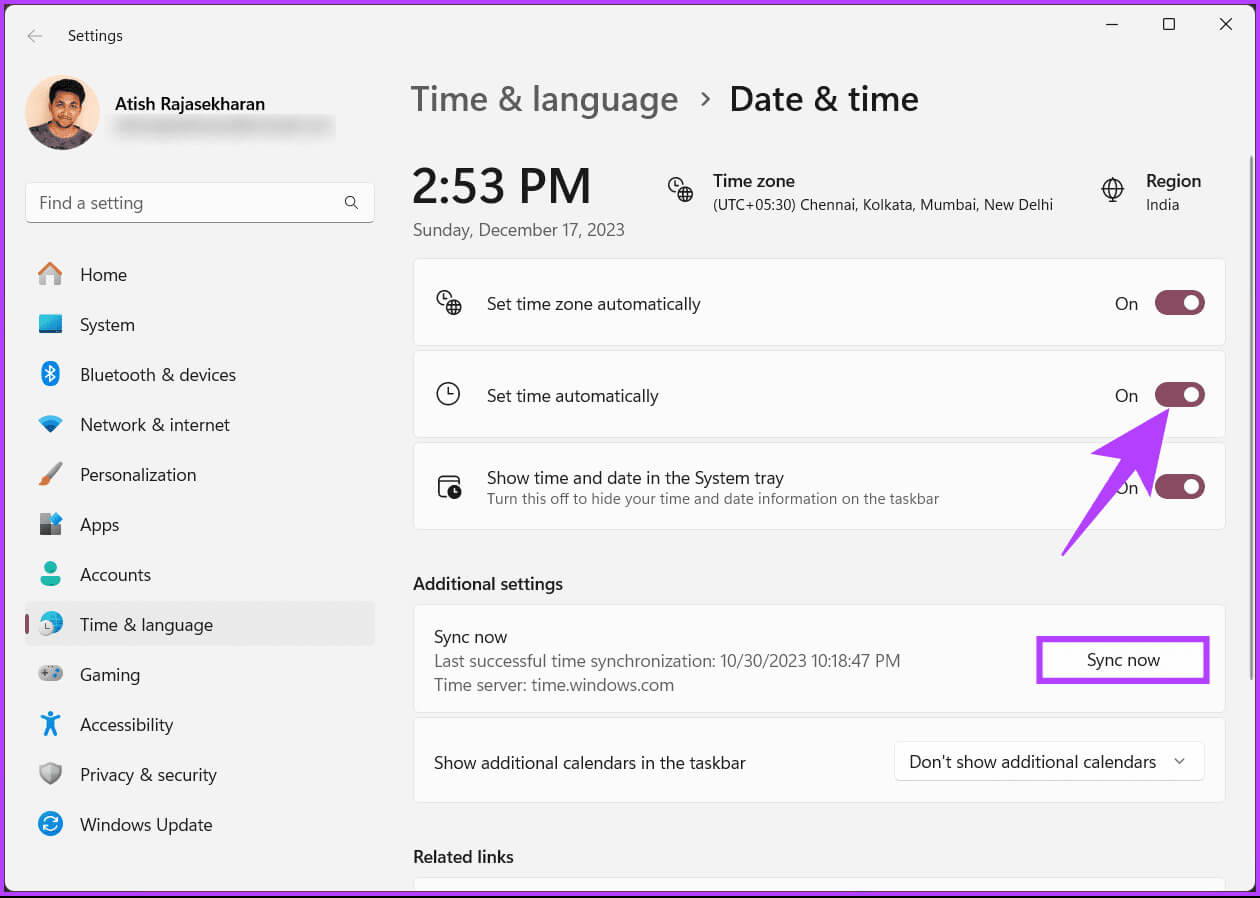 Turn-on-Set-time-automatically 7 طرق لإصلاح رمز خطأ Steam 107