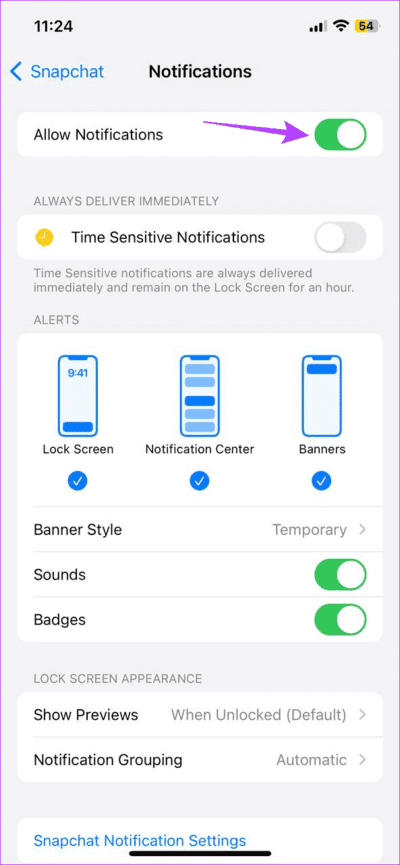 Turn-the-toggle-off كيفية إيقاف تشغيل إشعارات الكتابة على Snapchat