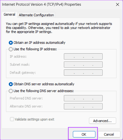 Tweak-Network-Connection-Settings-4 أفضل 10 إصلاحات لمشكلة "لا يمكن الوصول إلى صفحة إدارة جهاز التوجيه" على Windows 11
