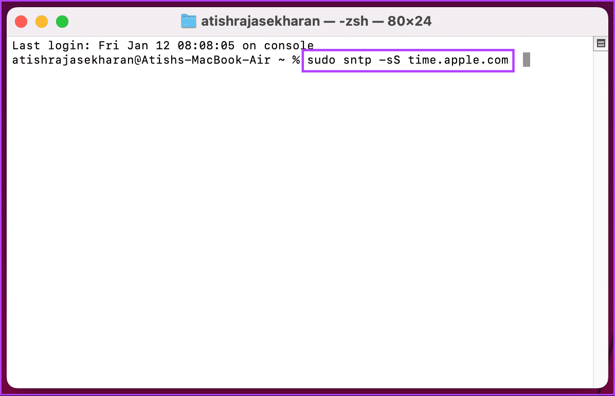 Type-the-below-command-1 6 طرق لإصلاح التاريخ والوقت الخاطئين على Mac