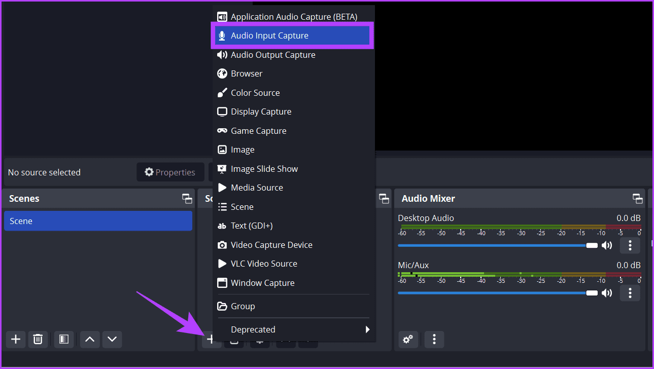 Under-the-Sources-box-click-the-icon-and-select-Audio-Input-Capture 3 طرق لتسجيل الصوت على Windows 11