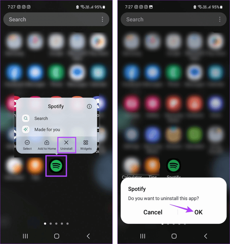 Uninstall-Spotify-on-Android-4 8 طرق لإصلاح ظهور الشاشة السوداء على أي جهاز عند استخدام Spotify