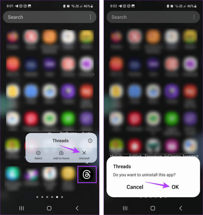 Uninstall-Threads-on-Android-1-e1707747739299 7 طرق لإصلاح خطأ عند البدأ في تحسين التطبيق على Android