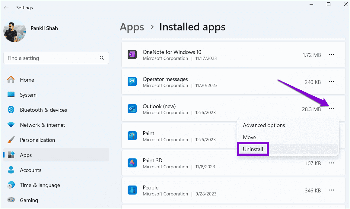Uninstall-the-New-Outlook-App-From-Windows أفضل 4 طرق لتغيير Outlook الجديد إلى Outlook القديم (العرض الكلاسيكي) على Windows وMac
