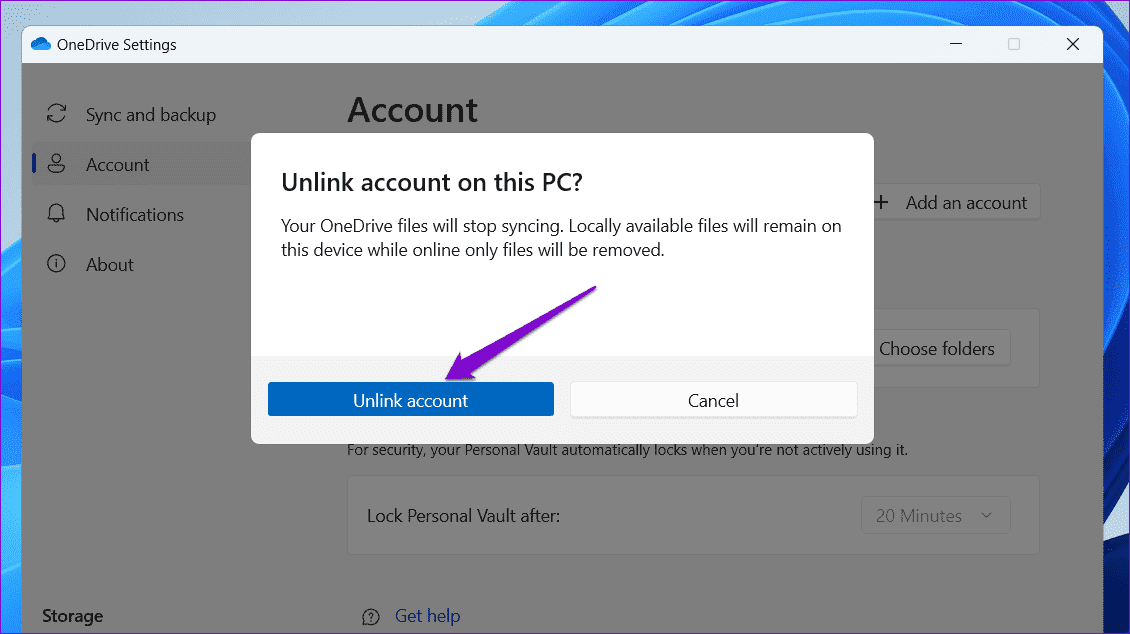 Unlink-OneDrive-From-Windows أفضل 6 إصلاحات لإنشاء ملفات ومجلدات مكررة في OneDrive على Windows