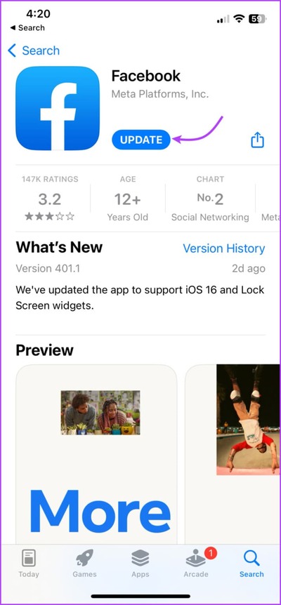 Update-Facebook-app-713x1536-copy-0 5 طرق سهلة لإصلاح عدم نشر مشاركة Instagram على Facebook
