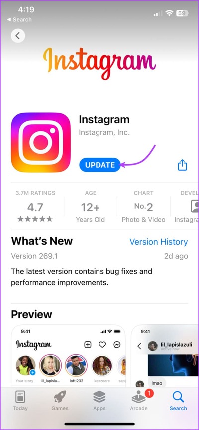 Update-Instagram-app-713x1536-copy-0 5 طرق سهلة لإصلاح عدم نشر مشاركة Instagram على Facebook