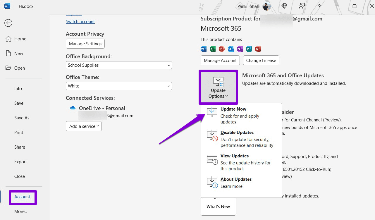 Update-Microsoft-Word-2 أفضل 7 إصلاحات لعدم إمكانية تحديد النص أو تمييزه في Microsoft Word على Windows