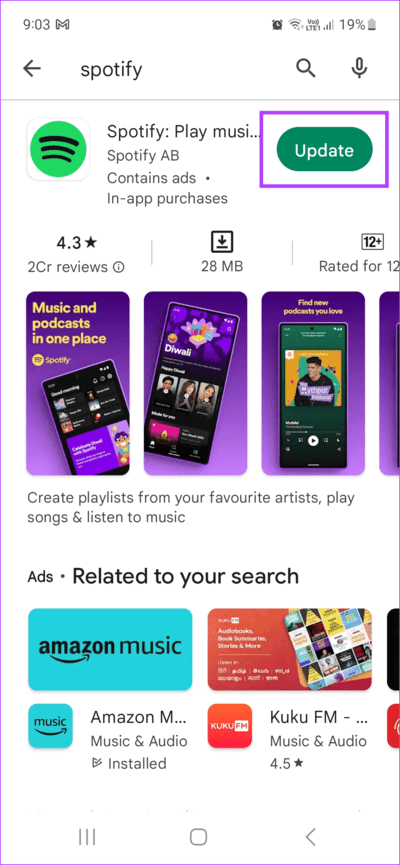 Update-Spotify-on-Android-2 8 طرق لإصلاح ظهور الشاشة السوداء على أي جهاز عند استخدام Spotify