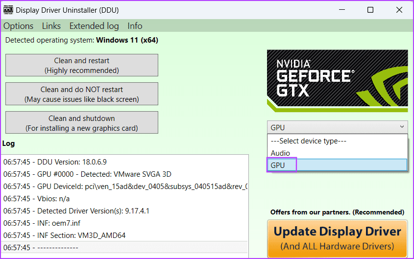 Use-DDU-To-Wipe-GPU-Drivers أفضل 8 إصلاحات لخطأ "برنامج تشغيل جهاز الرسومات" في Windows 11
