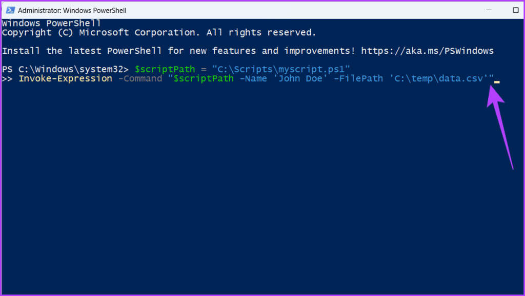 Use-arguments-with-Invoke-Expression-1024x578-1 5 طرق لتشغيل الملفات التنفيذية (EXE) من PowerShell