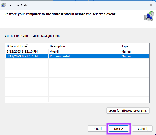 Use-system-restore-2-9 أفضل 7 إصلاحات لخطأ "فشل تعداد الكائنات في الحاوية" على Windows