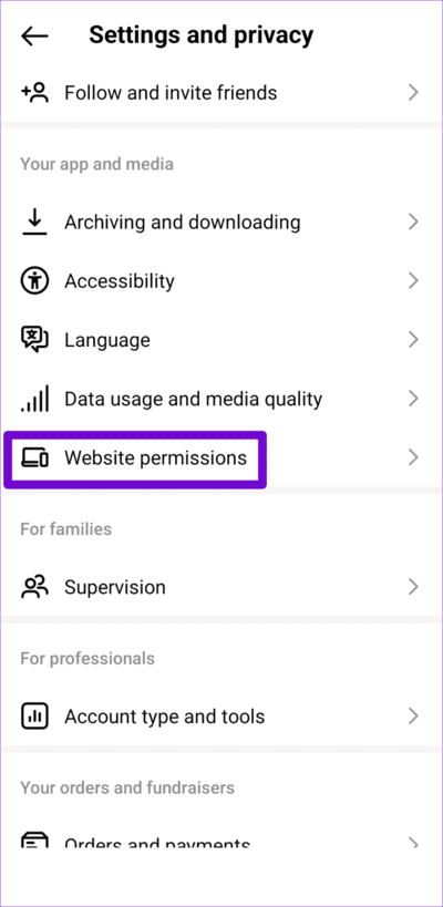 Website-Permissions-on-Instagram-Account-750x1536-1 أفضل 7 إصلاحات لخطأ "نحن نحد من عدد المرات التي يمكنك فيها القيام بأشياء معينة على Instagram".