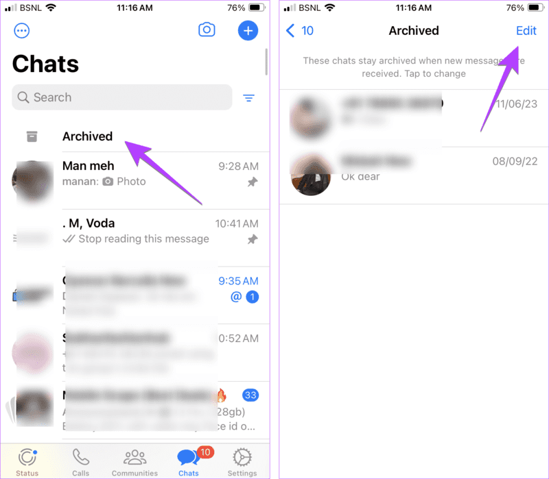 WhatsApp-iphone-select-archived-chats كيفية حذف الدردشات والرسائل المتعددة على WhatsApp