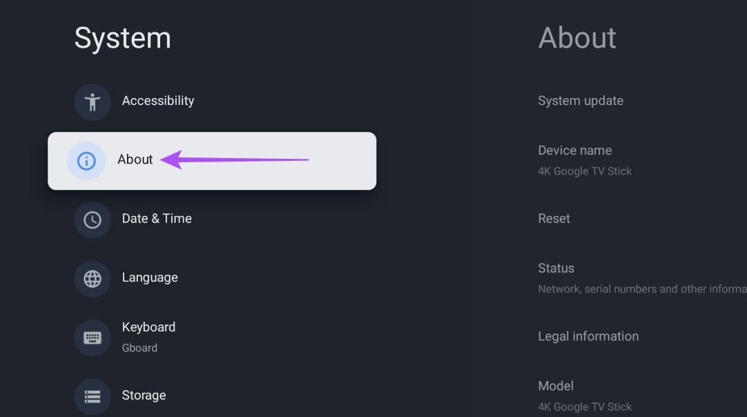 about-settings-google-tv-1-1 أفضل 7 إصلاحات لعدم تنزيل التطبيقات على Chromecast (Google TV)