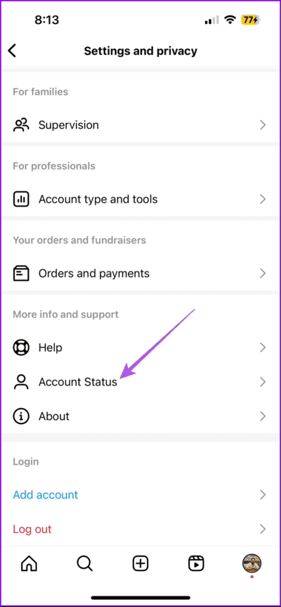 account-status-settings-instagram-712x1536-1 أفضل 6 إصلاحات لخطأ "سنحاول مرة أخرى عندما يكون هناك اتصال أفضل" على Instagram