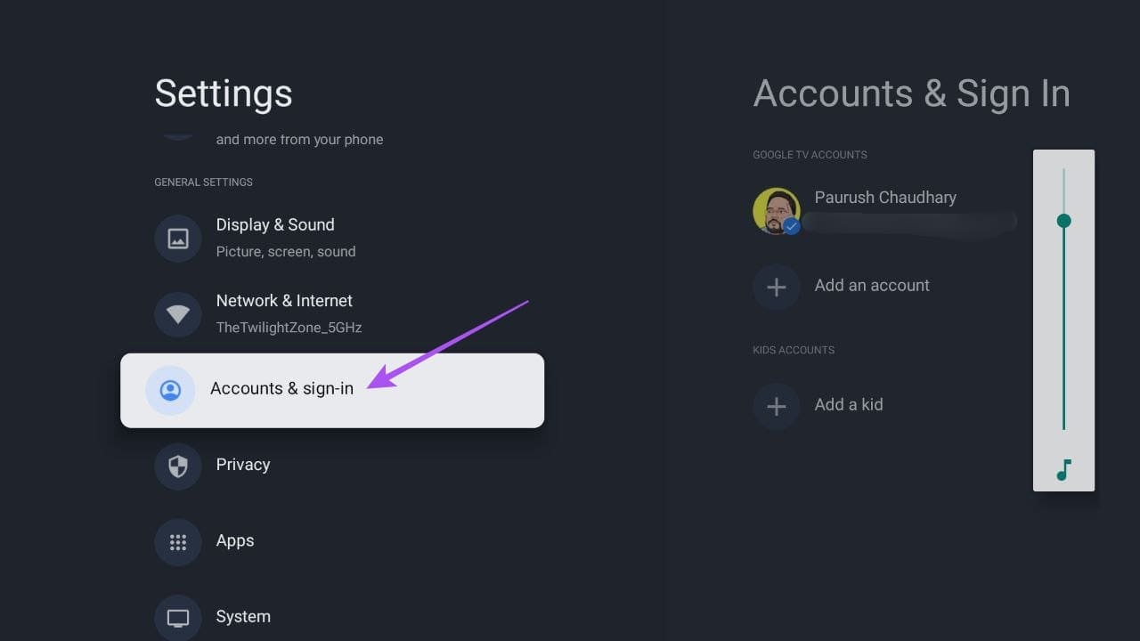 accounts-and-sign-in-google-tv-settings أفضل 6 إصلاحات لعدم ظهور Google Photos في الوضع المحيطي على Google TV