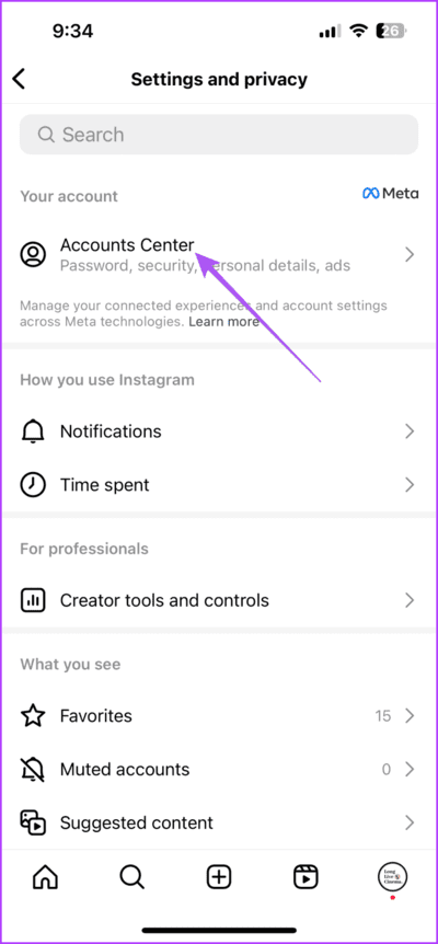 accounts-centre-settings-instagram-713x1536-1 أفضل 6 إصلاحات لخطأ "سنحاول مرة أخرى عندما يكون هناك اتصال أفضل" على Instagram