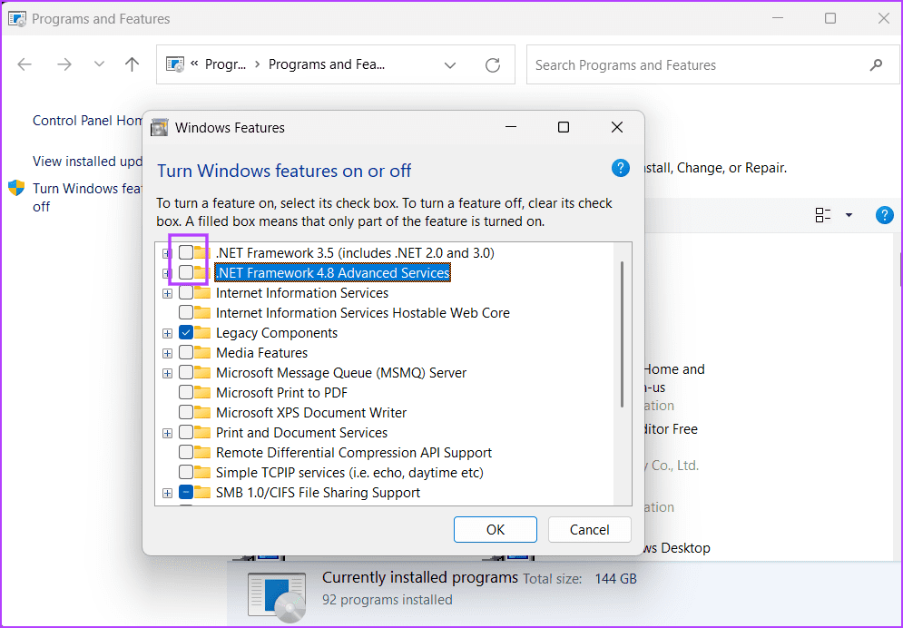 add-.Net-features أفضل 8 إصلاحات لخطأ شاشة الموت الزرقاء "APC Index Mismatch" في Windows 10 أو 11