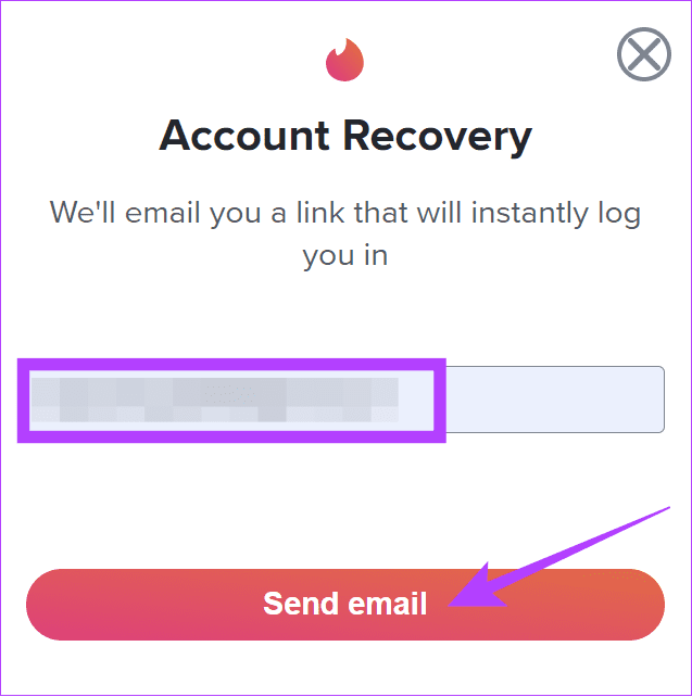 add-the-email-and-then-click-Send-email 5 طرق لإصلاح خطأ "عدد كبير جدًا من محاولات تسجيل الدخول" في Tinder