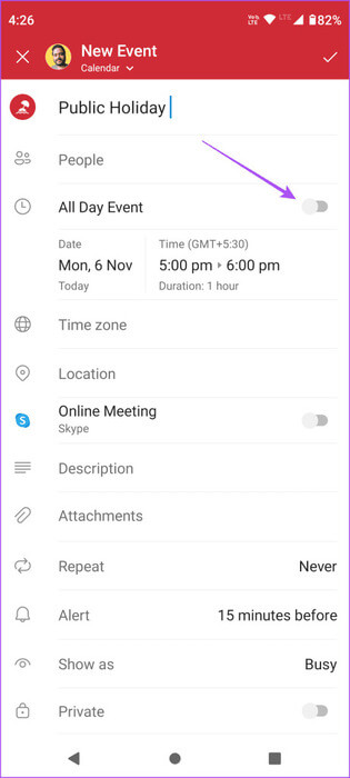 all-day-event-outlook-app-mobile-461x1024-1 كيفية إضافة وإزالة العطل في تقويم Outlook على الهاتف المحمول وسطح المكتب