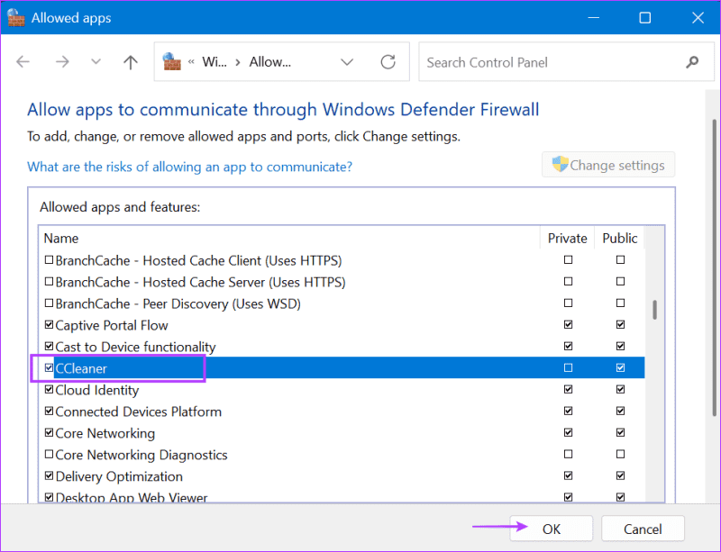 allow-ccleaner-through-firewall-2 أفضل 7 طرق لإصلاح عدم عمل CCleaner في Windows 11